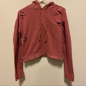 Cropped Distressed Hoodie